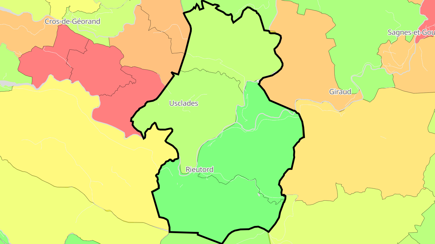 Carte des prix de l'immobilier Usclades-et-Rieutord