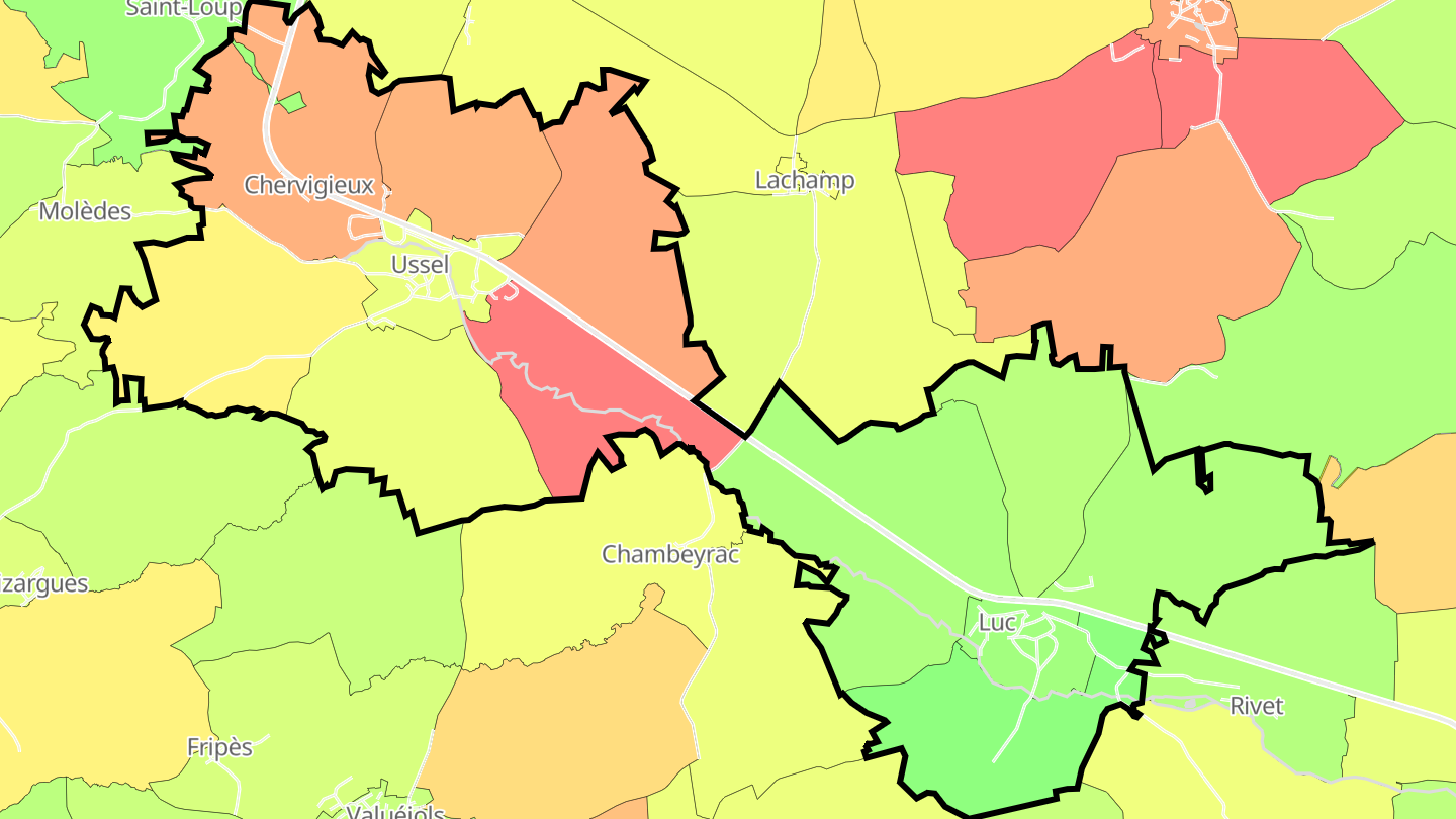 Carte des prix de l'immobilier Ussel