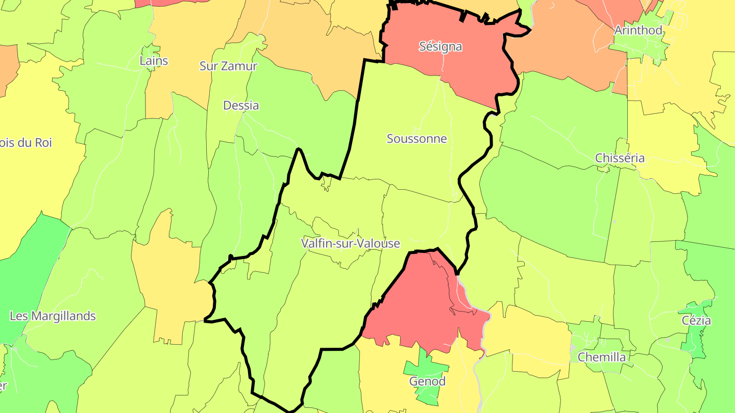 Carte des prix de l'immobilier Valfin-sur-Valouse