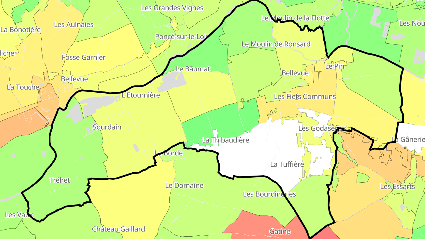 Carte des prix de l'immobilier Vallée-de-Ronsard