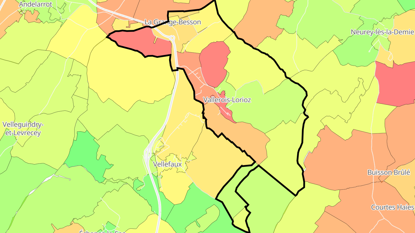 Carte des prix de l'immobilier Vallerois-Lorioz