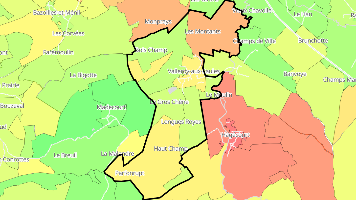 Carte des prix de l'immobilier Valleroy-aux-Saules