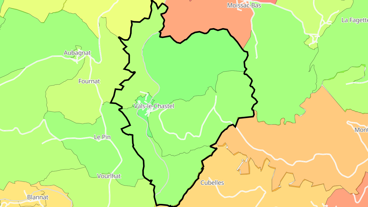Carte des prix de l'immobilier Vals-le-Chastel