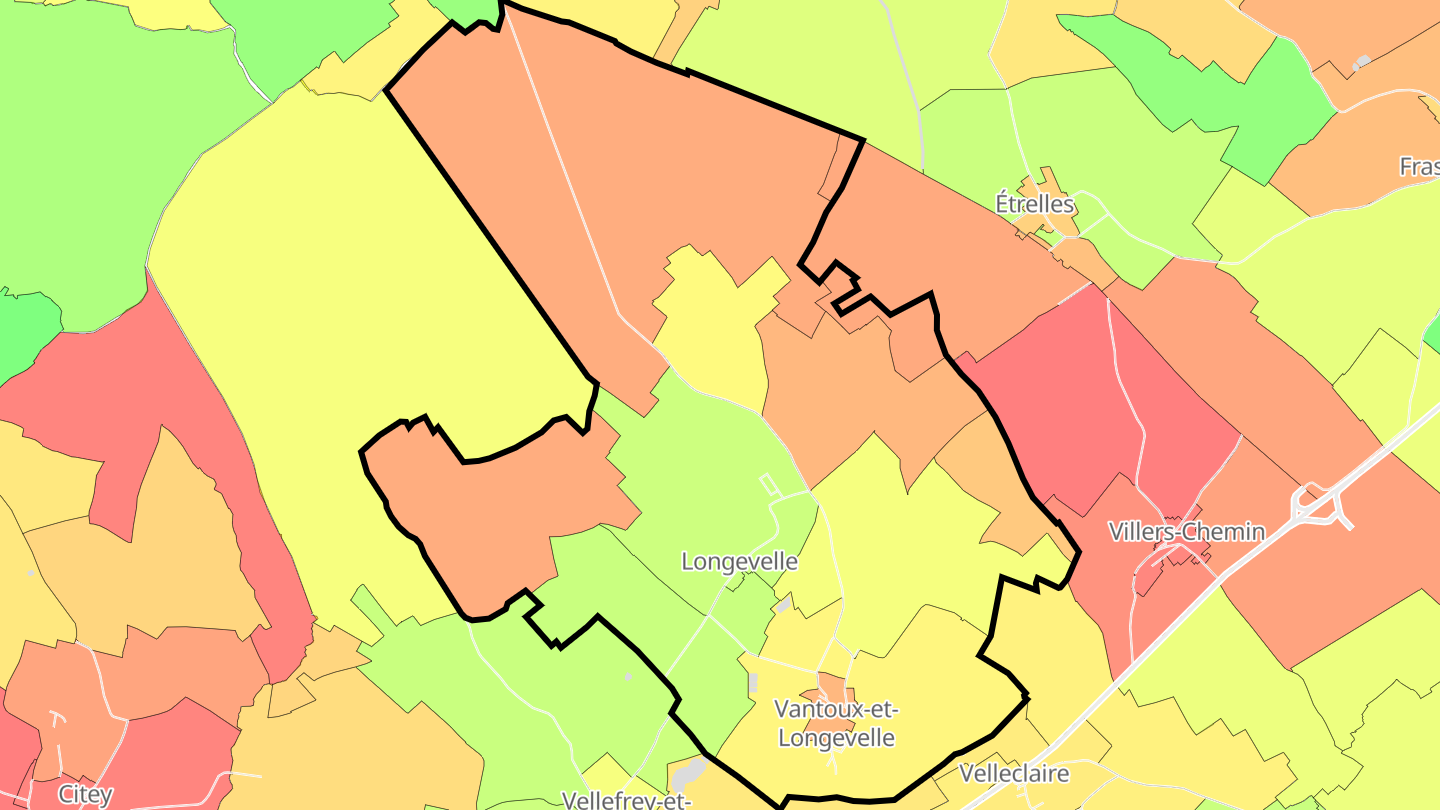 Carte des prix de l'immobilier Vantoux-et-Longevelle