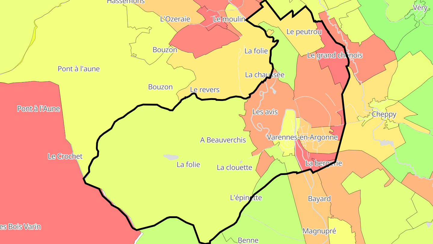 Carte des prix de l'immobilier Varennes-en-Argonne