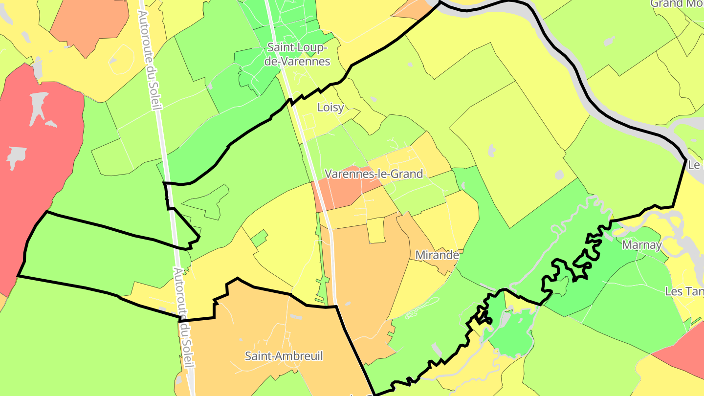 Carte des prix de l'immobilier Varennes-le-Grand