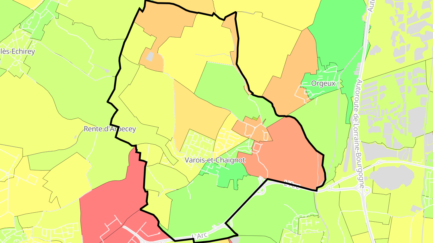 Carte des prix de l'immobilier Varois-et-Chaignot