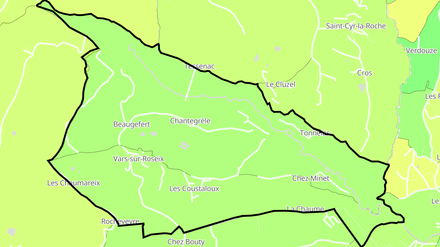 Carte des prix de l'immobilier Vars-sur-Roseix
