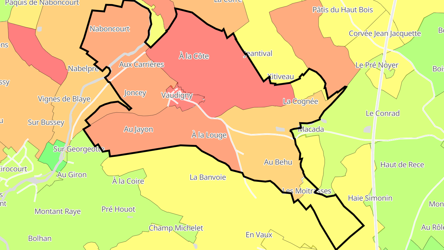 Carte des prix de l'immobilier Vaudigny