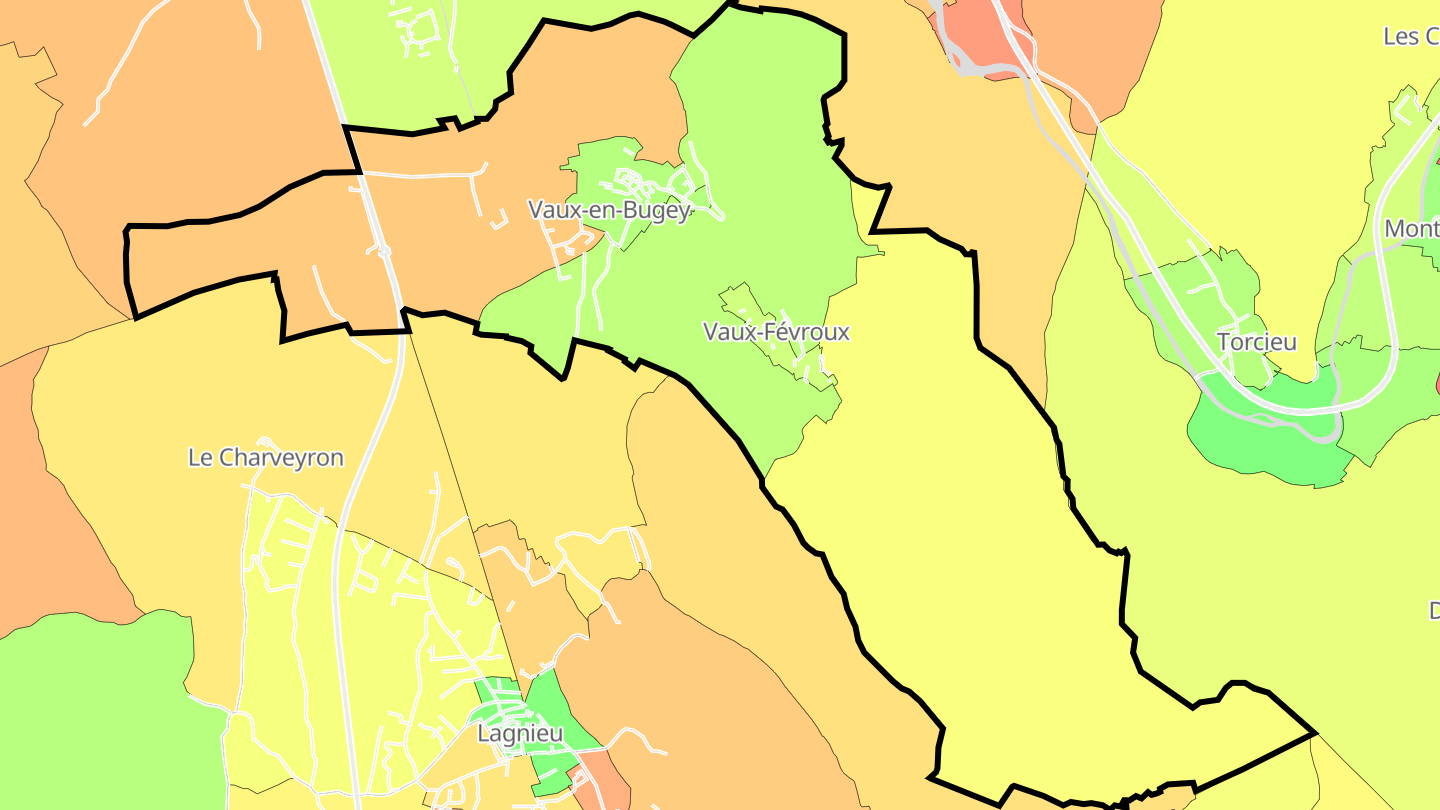 Carte des prix de l'immobilier Vaux-en-Bugey