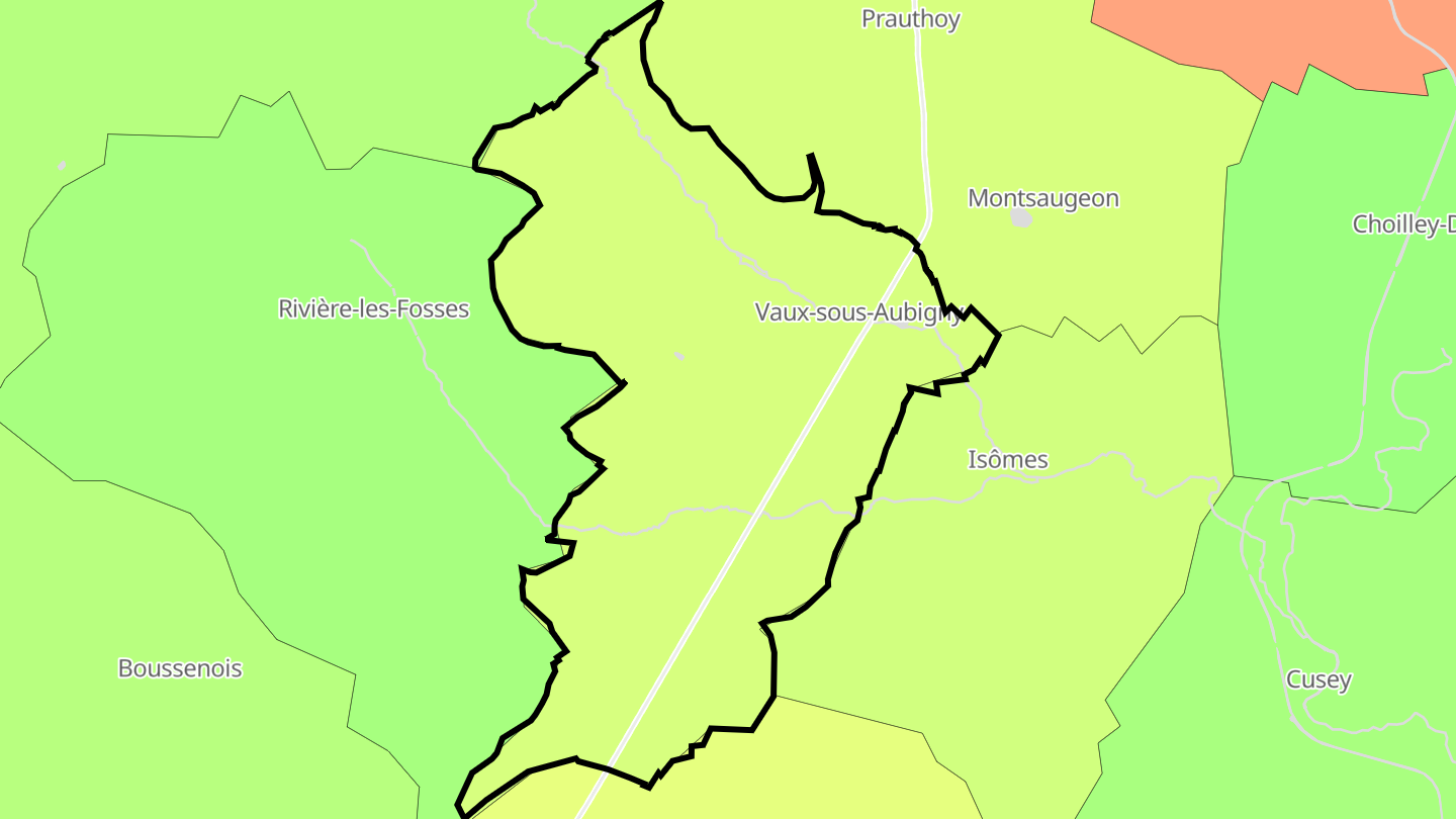 Carte des prix de l'immobilier Vaux-sous-Aubigny