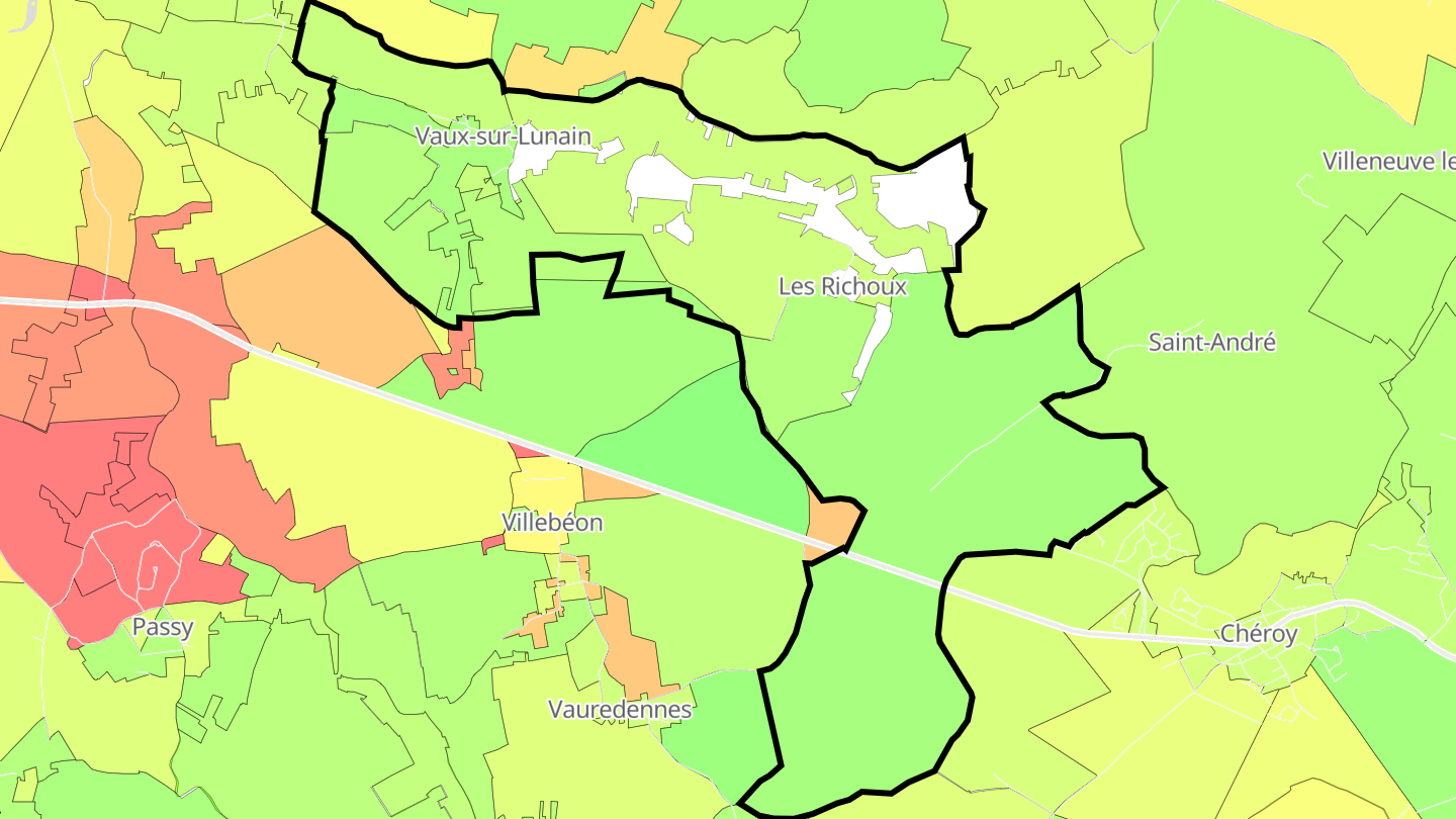 Carte des prix de l'immobilier Vaux-sur-Lunain