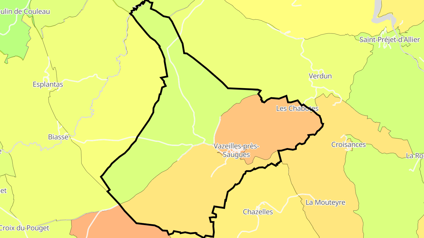 Carte des prix de l'immobilier Vazeilles-près-Saugues