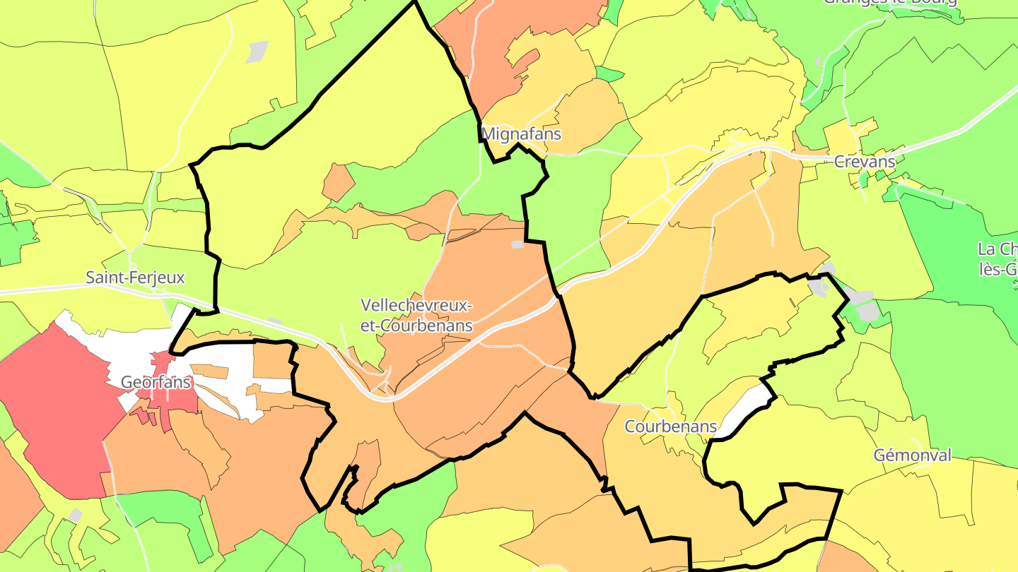 Carte des prix de l'immobilier Vellechevreux-et-Courbenans