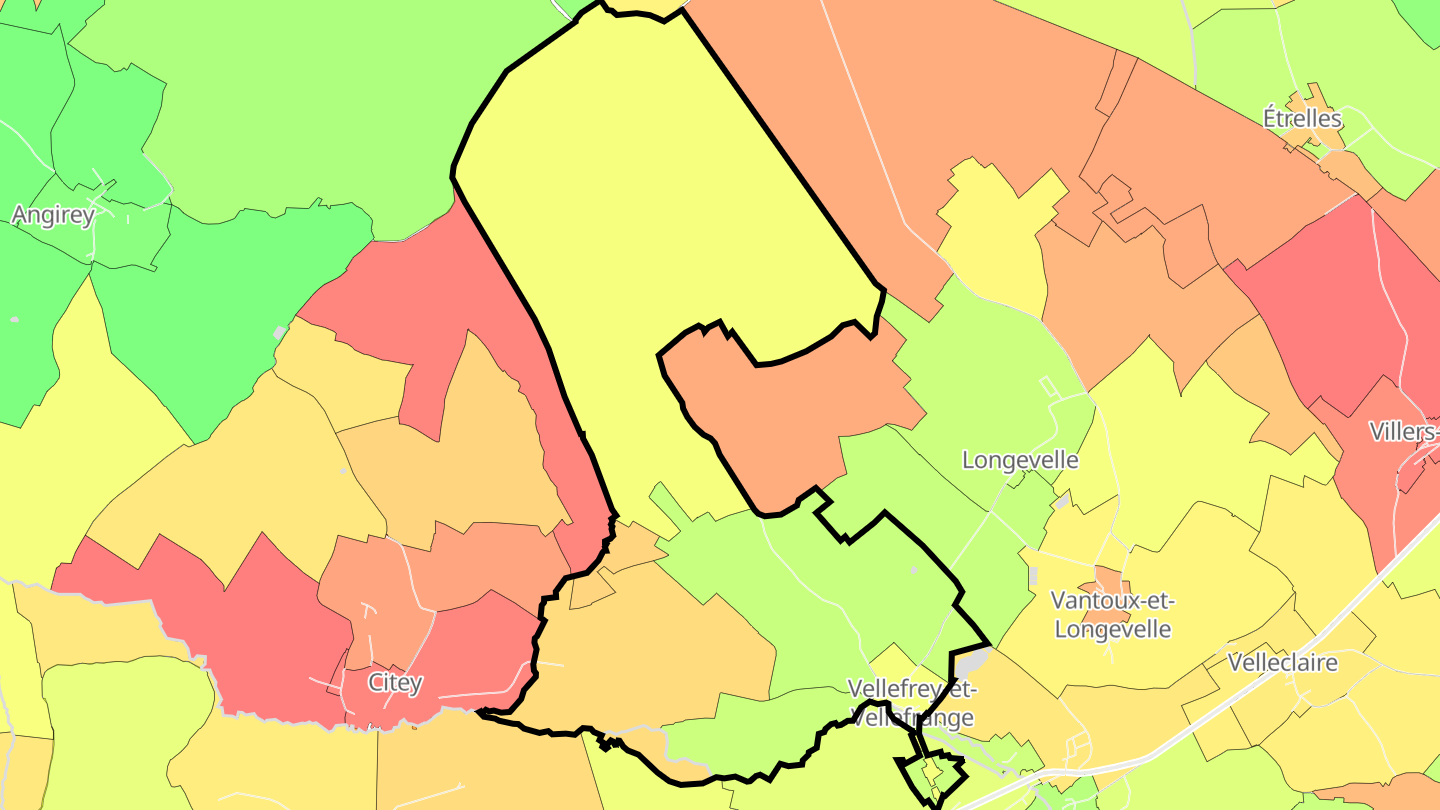 Carte des prix de l'immobilier Vellefrey-et-Vellefrange