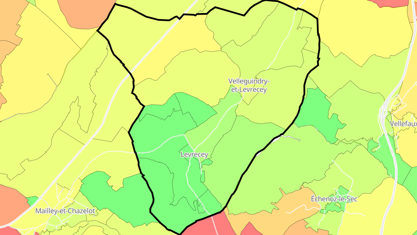 Carte des prix de l'immobilier Velleguindry-et-Levrecey