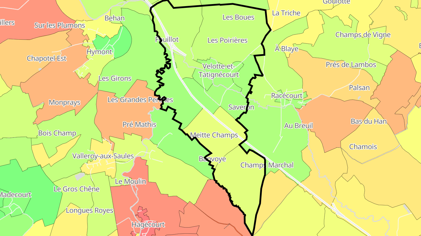 Carte des prix de l'immobilier Velotte-et-Tatignécourt