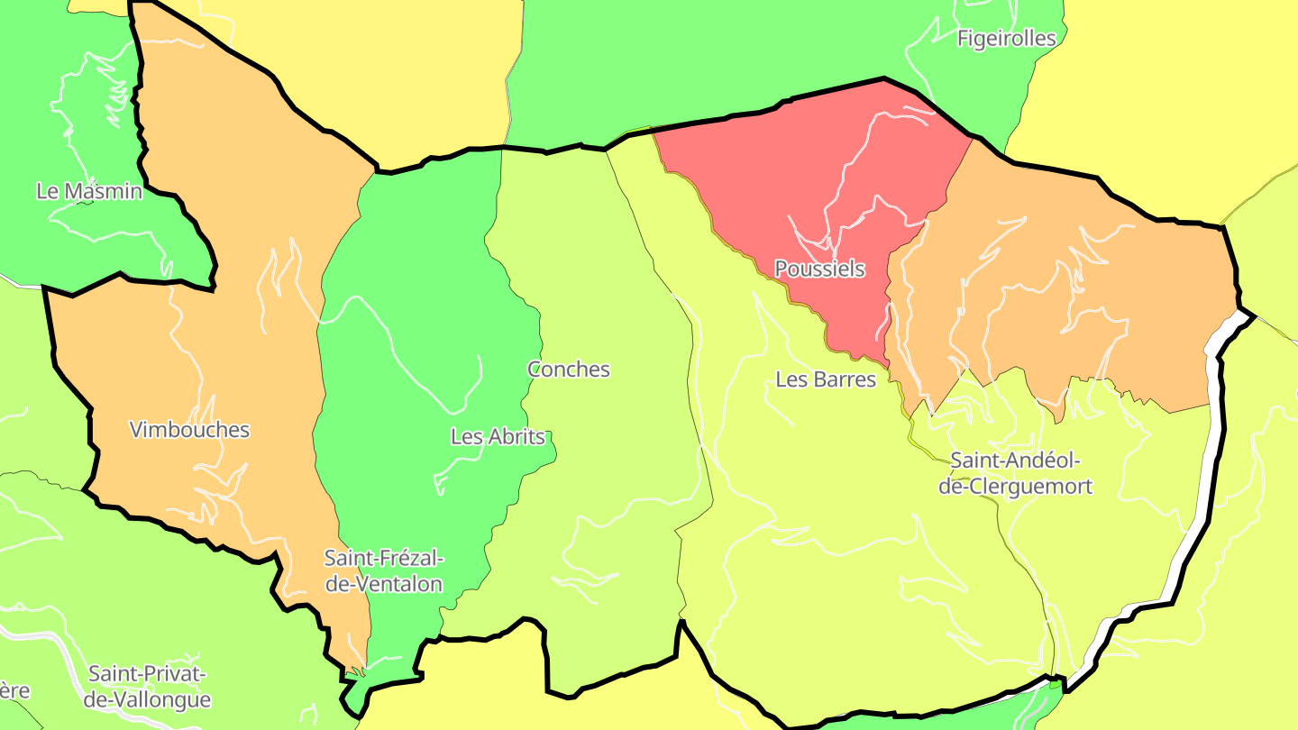 Carte des prix de l'immobilier Ventalon en Cévennes