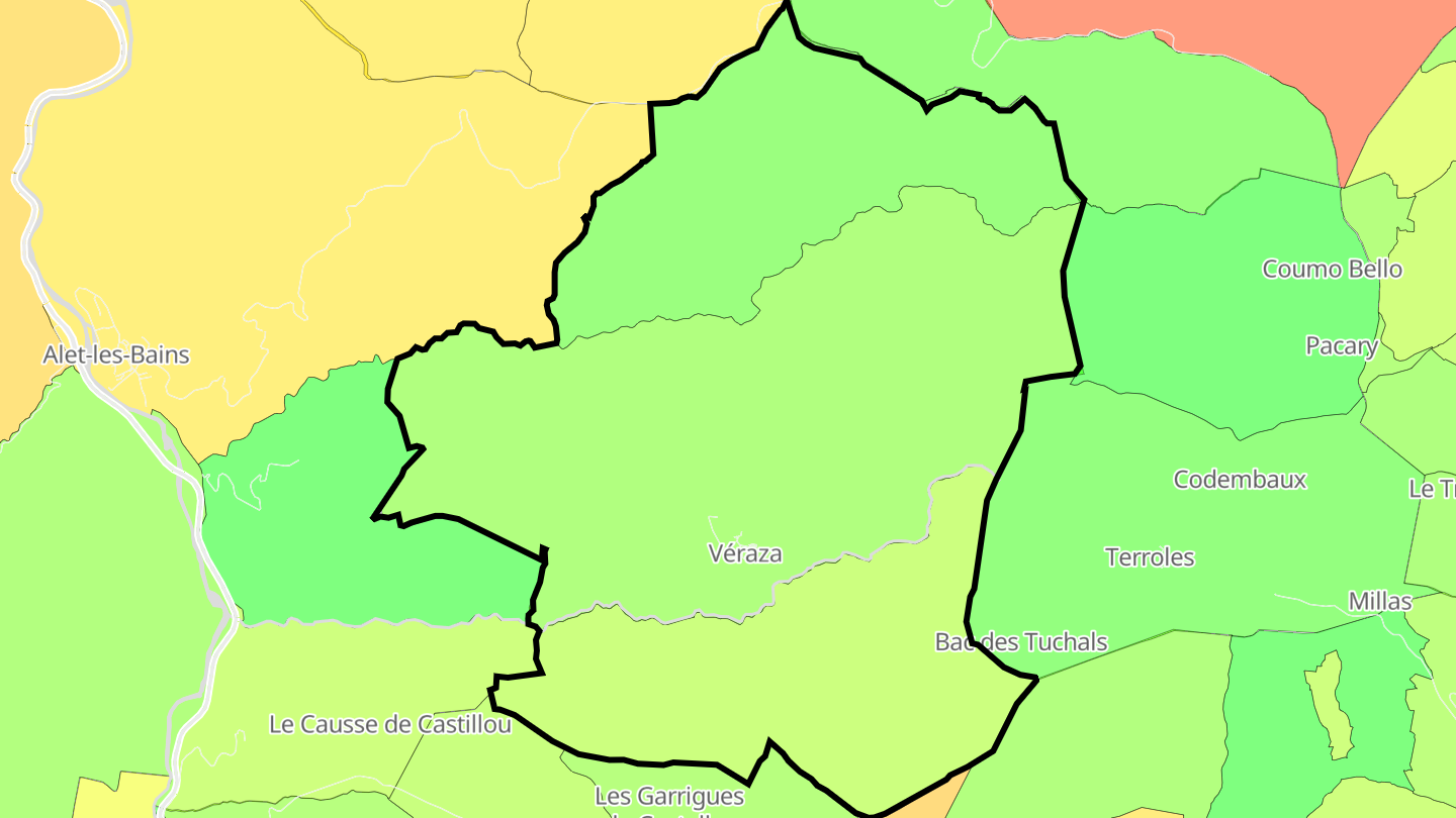 Carte des prix de l'immobilier Véraza