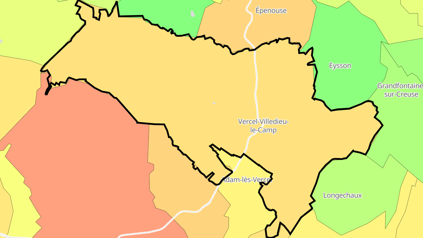 Carte des prix de l'immobilier Vercel-Villedieu-le-Camp