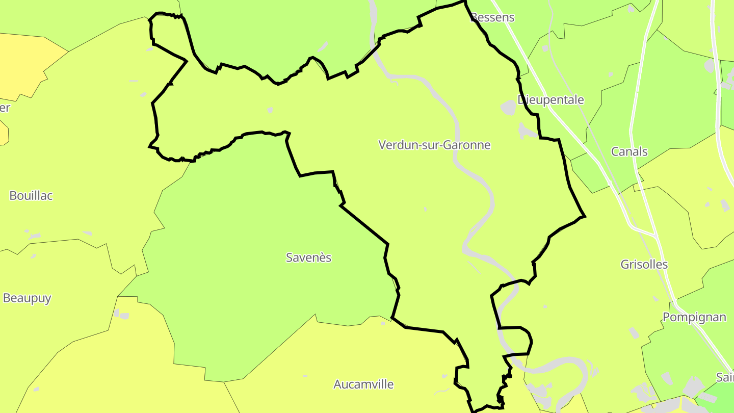 Carte des prix de l'immobilier Verdun-sur-Garonne