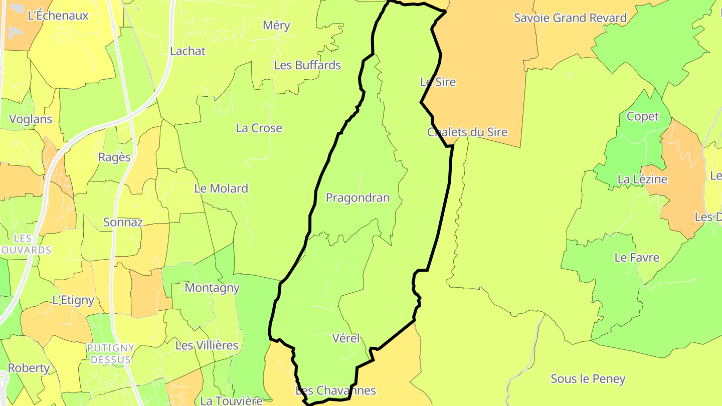 Carte des prix de l'immobilier Verel-Pragondran