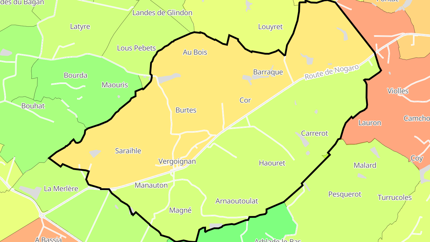Carte des prix de l'immobilier Vergoignan