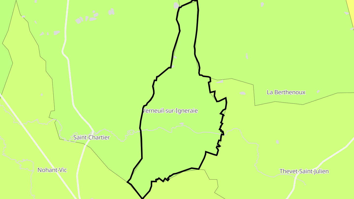 Carte des prix de l'immobilier Verneuil-sur-Igneraie