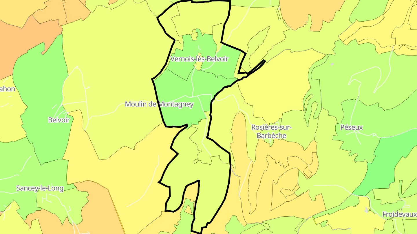 Carte des prix de l'immobilier Vernois-lès-Belvoir