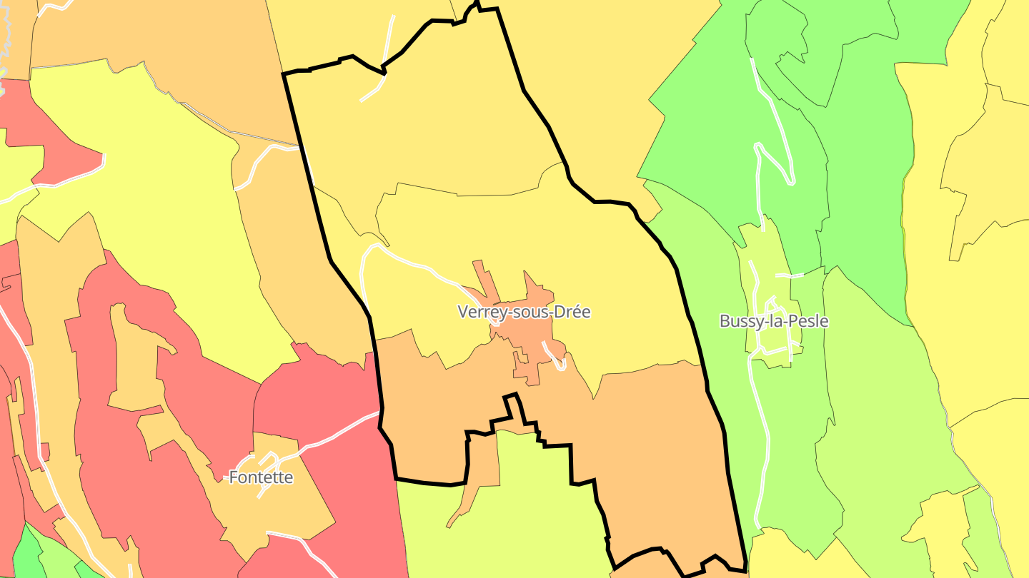 Carte des prix de l'immobilier Verrey-sous-Drée