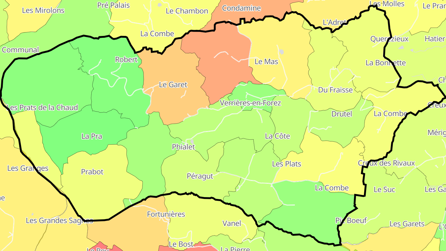 Carte des prix de l'immobilier Verrières-en-Forez