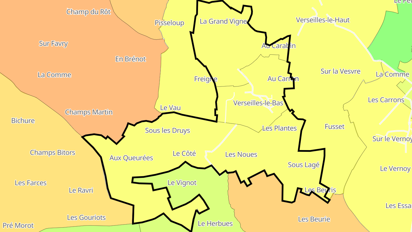 Carte des prix de l'immobilier Verseilles-le-Bas