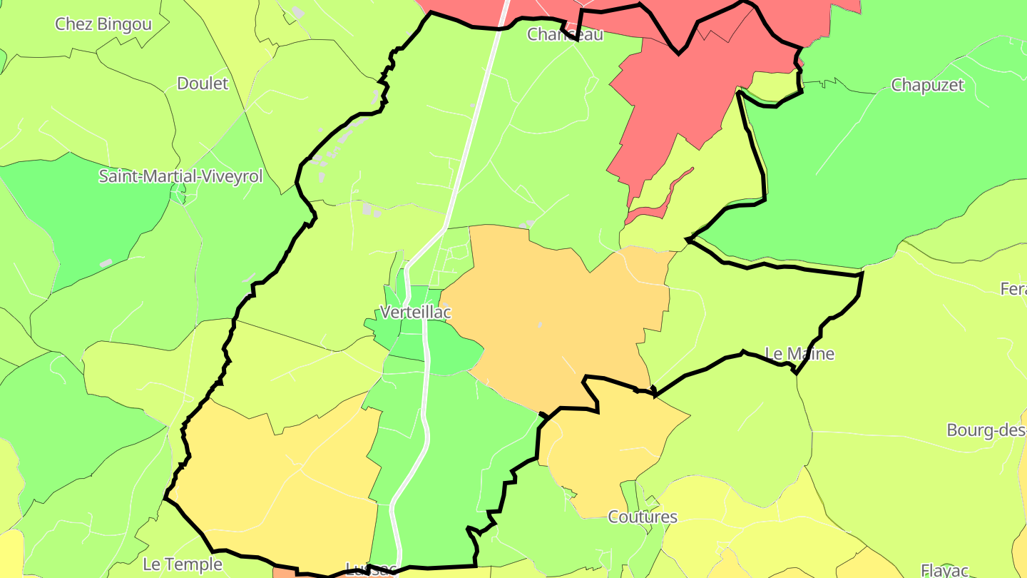 Carte des prix de l'immobilier Verteillac