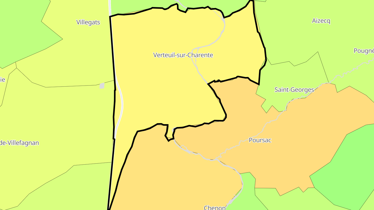 Carte des prix de l'immobilier Verteuil-sur-Charente