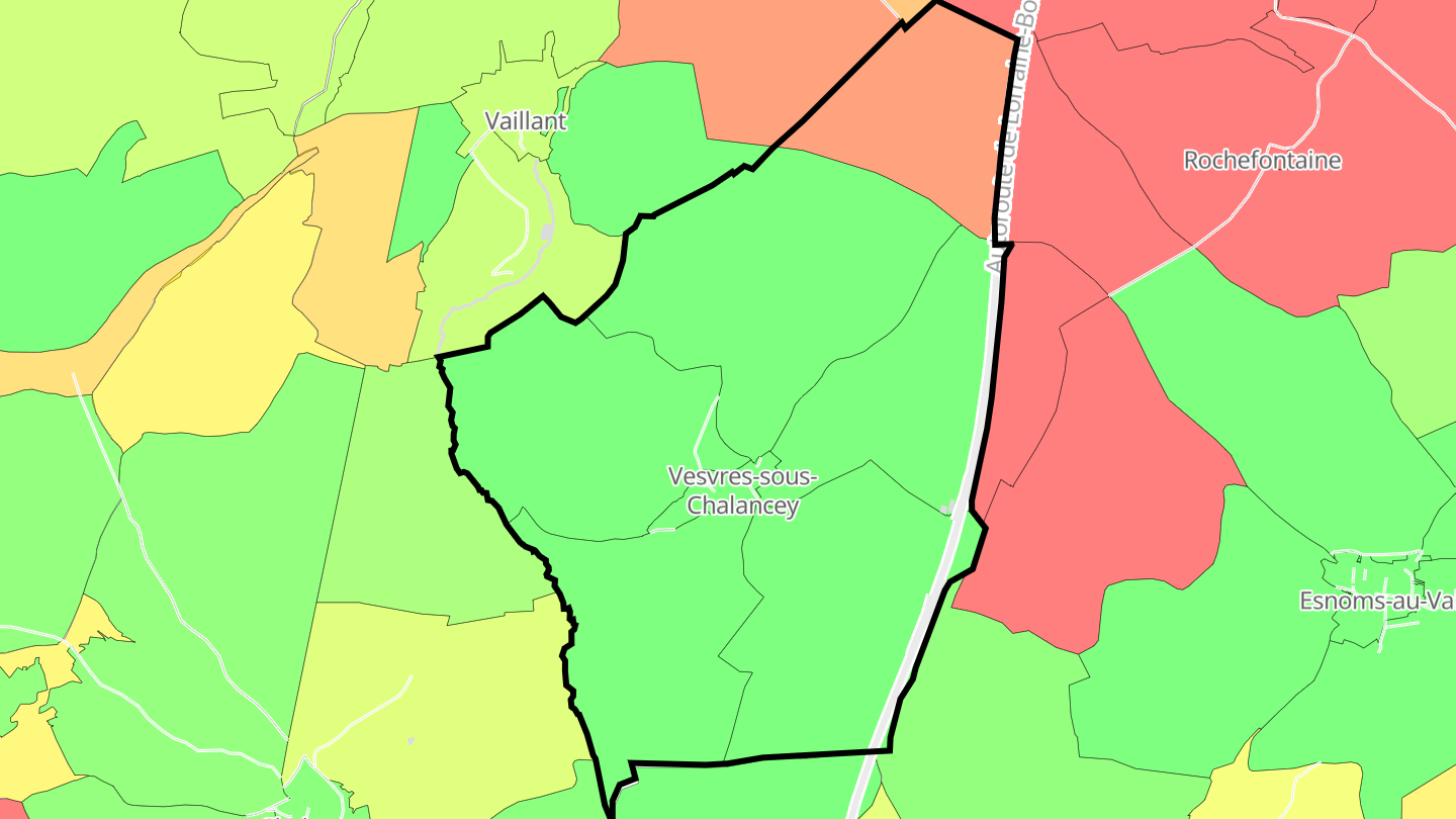 Carte des prix de l'immobilier Vesvres-sous-Chalancey