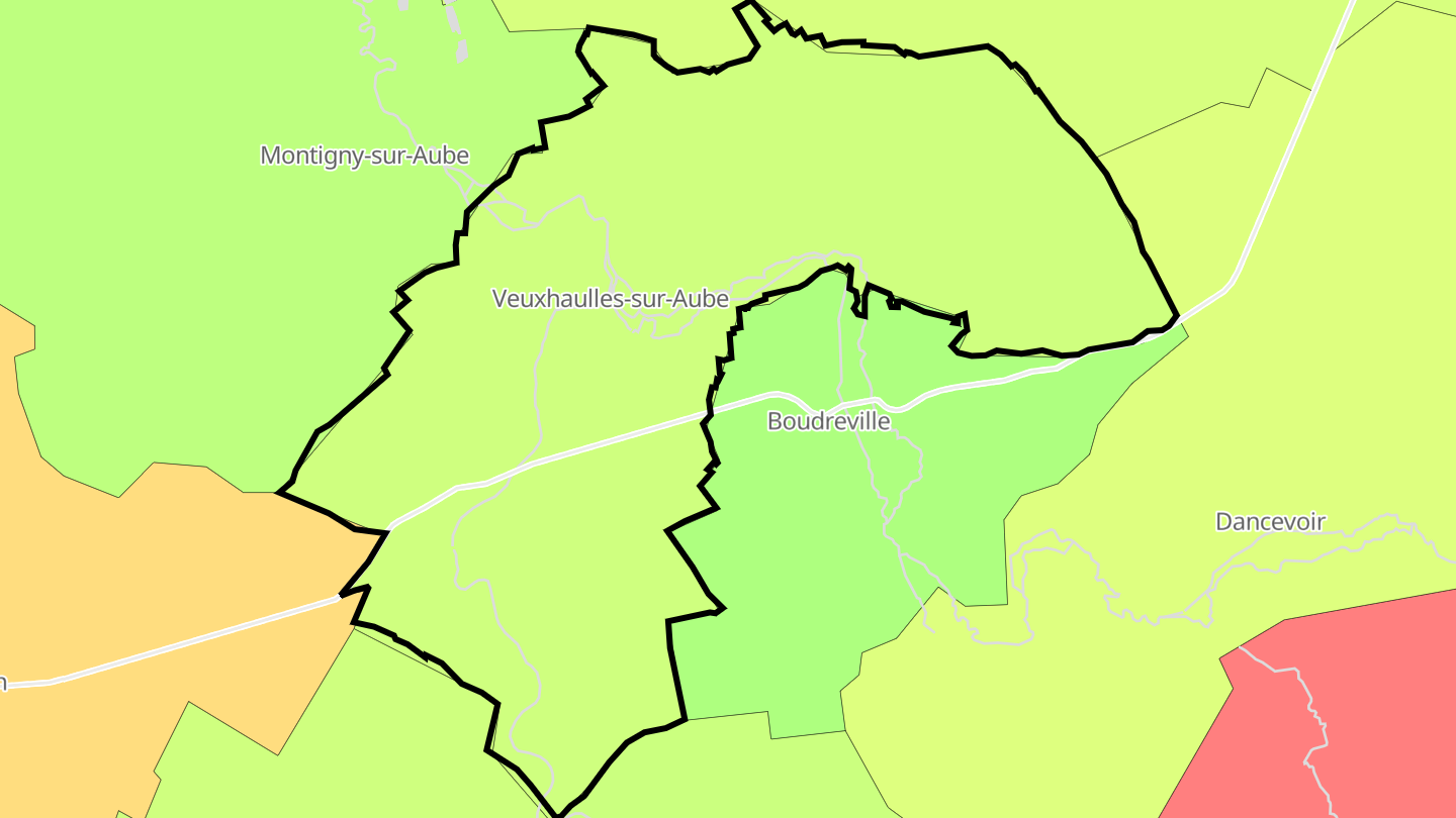 Carte des prix de l'immobilier Veuxhaulles-sur-Aube