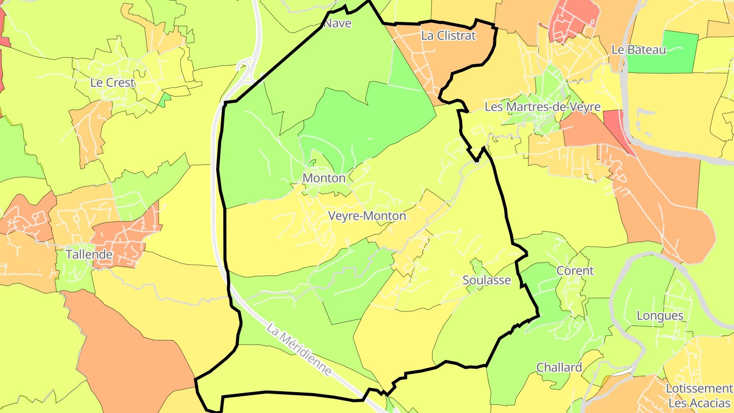 Carte des prix de l'immobilier Veyre-Monton