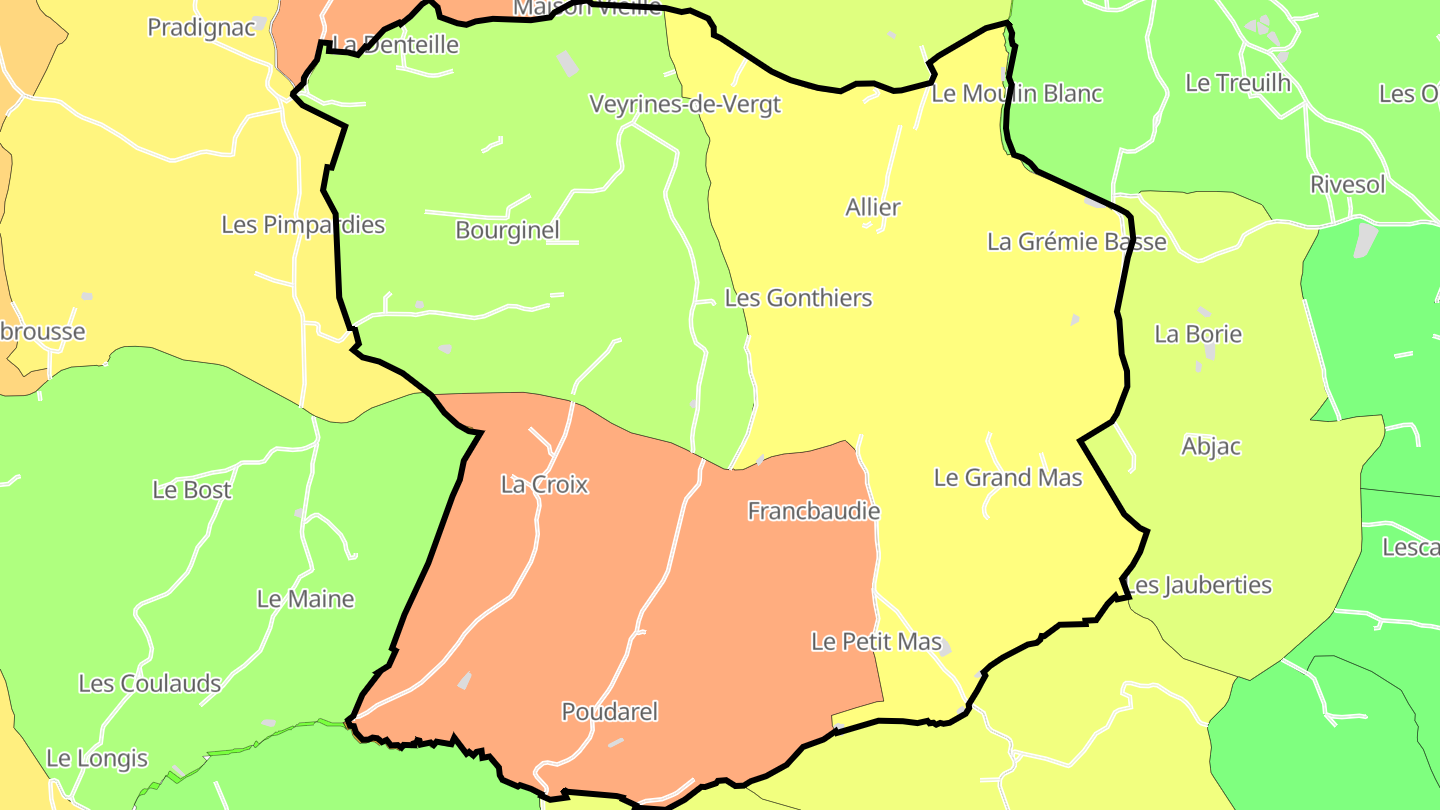 Carte des prix de l'immobilier Veyrines-de-Vergt