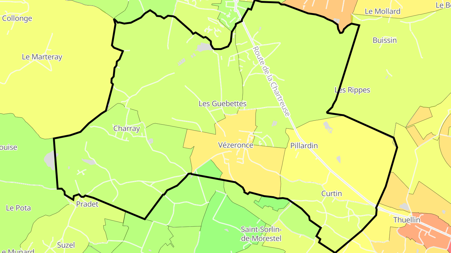 Carte des prix de l'immobilier Vézeronce-Curtin