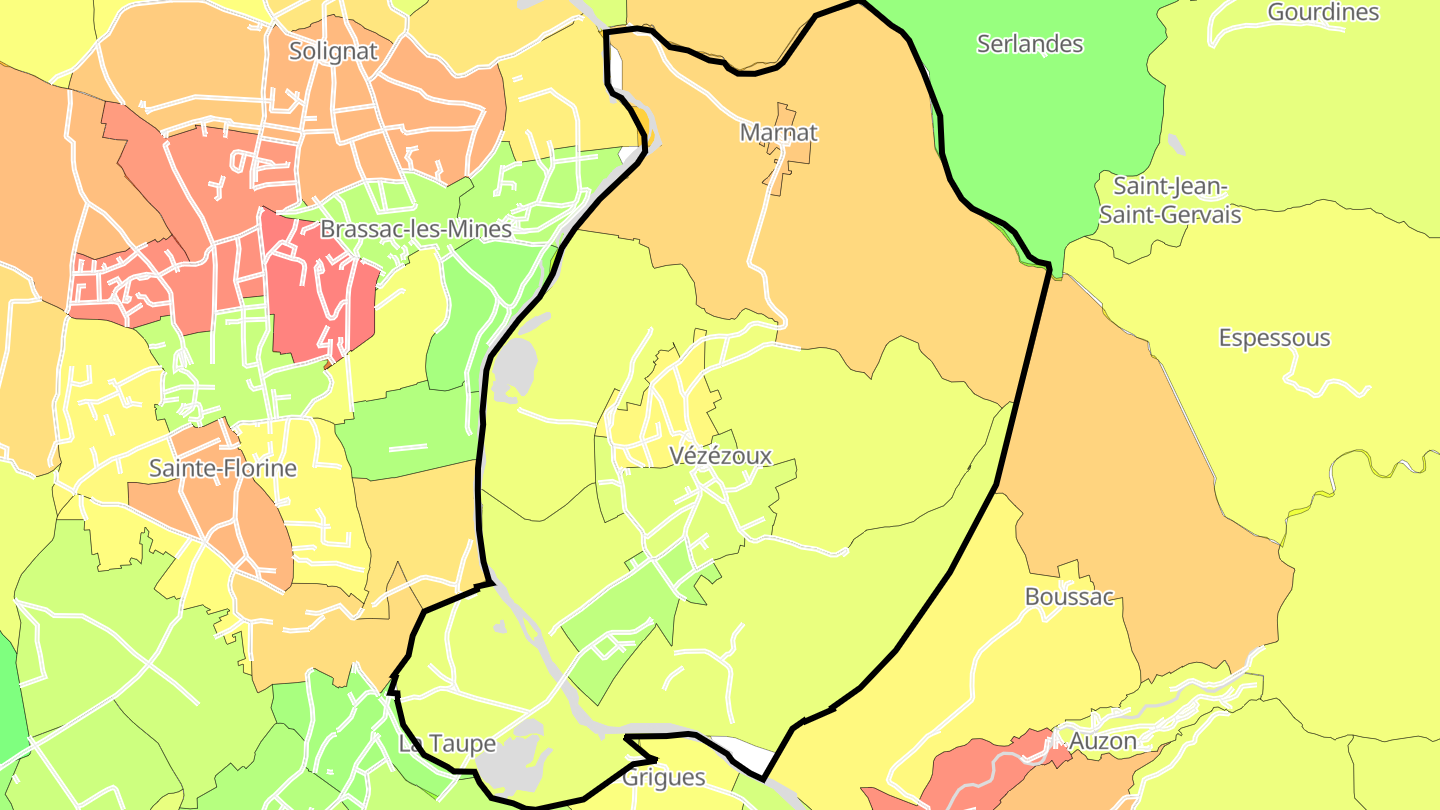 Carte des prix de l'immobilier Vézézoux