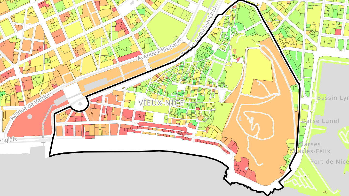 Carte des prix de l'immobilier Vieux Nice