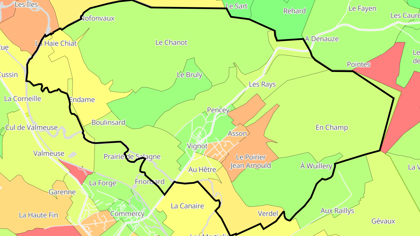 Carte des prix de l'immobilier Vignot