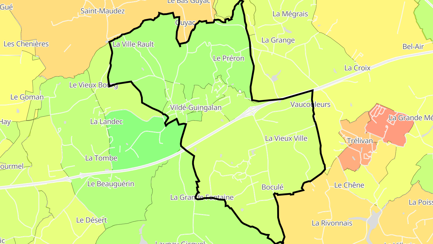 Carte des prix de l'immobilier Vildé-Guingalan