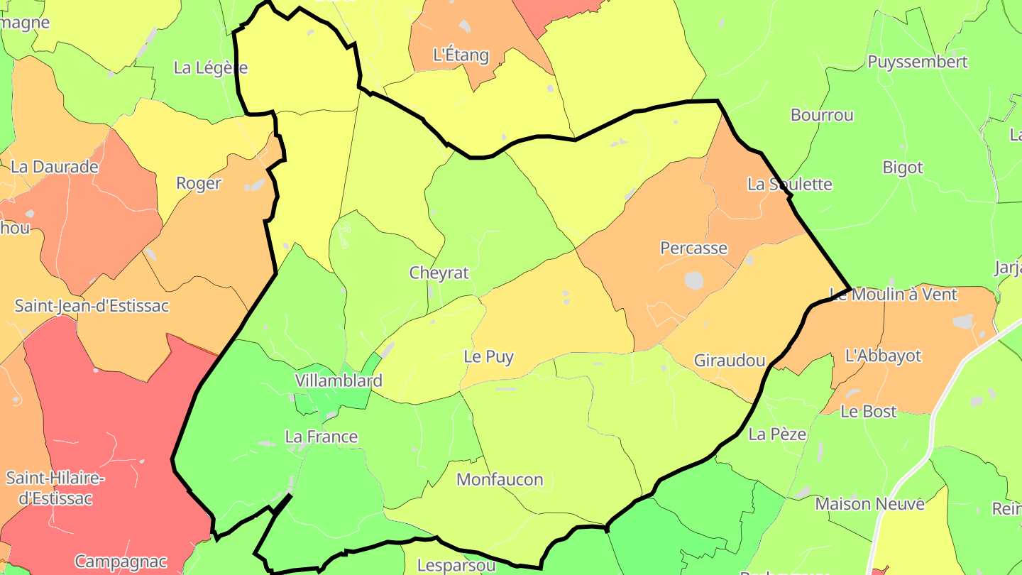 Carte des prix de l'immobilier Villamblard