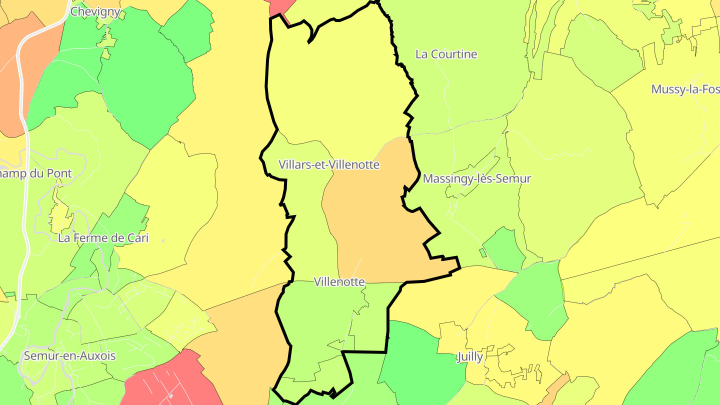 Carte des prix de l'immobilier Villars-et-Villenotte