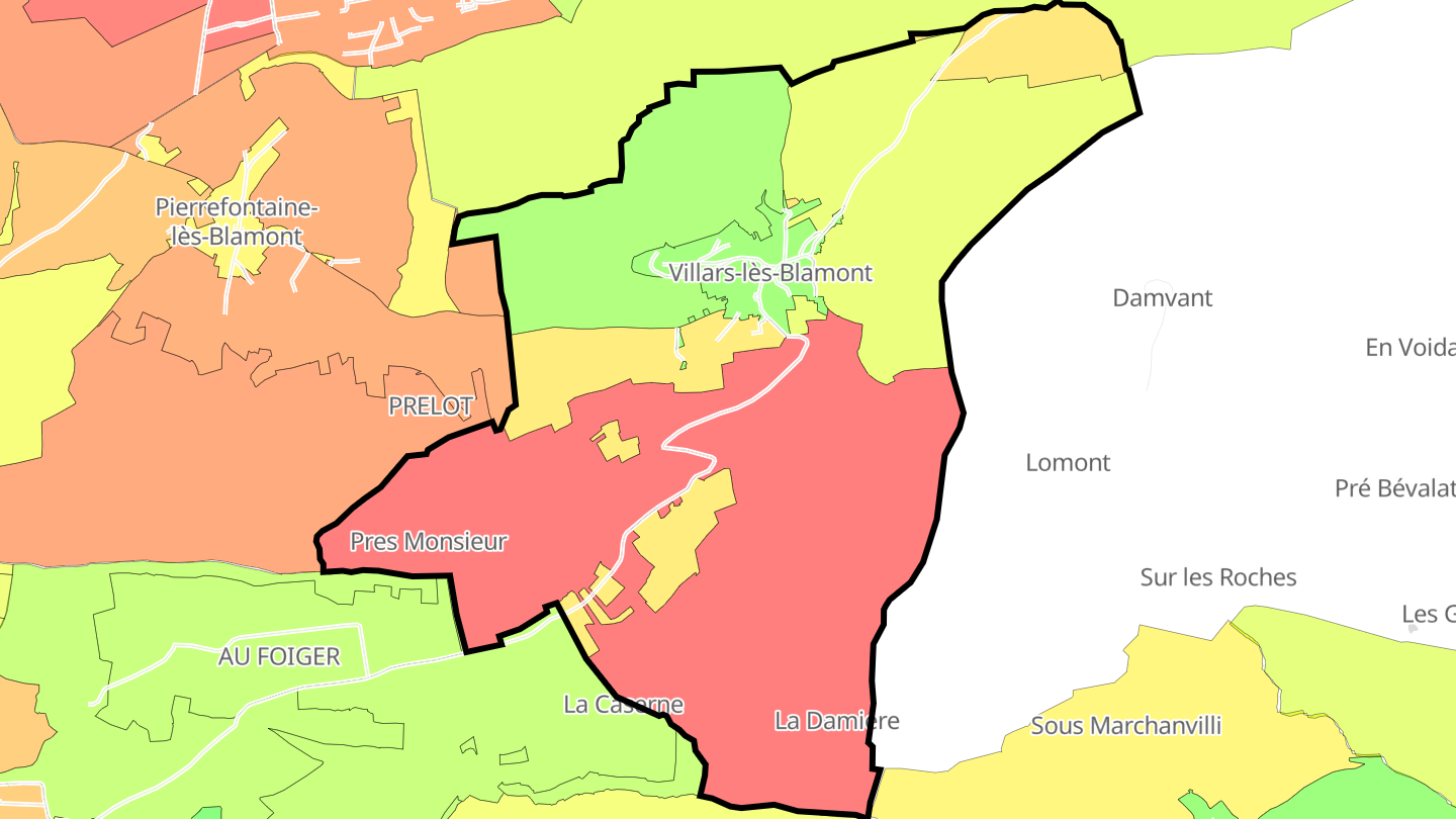 Carte des prix de l'immobilier Villars-lès-Blamont