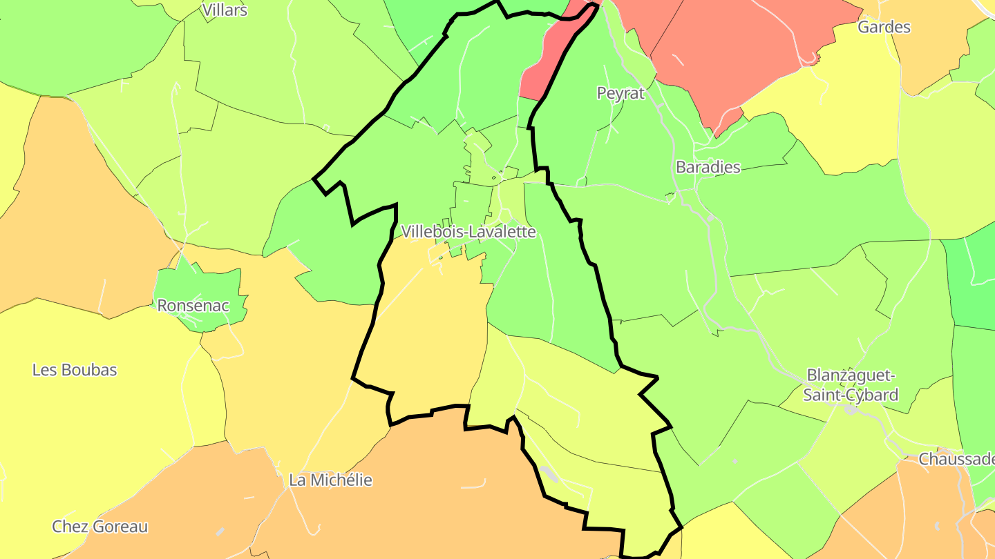 Carte des prix de l'immobilier Villebois-Lavalette
