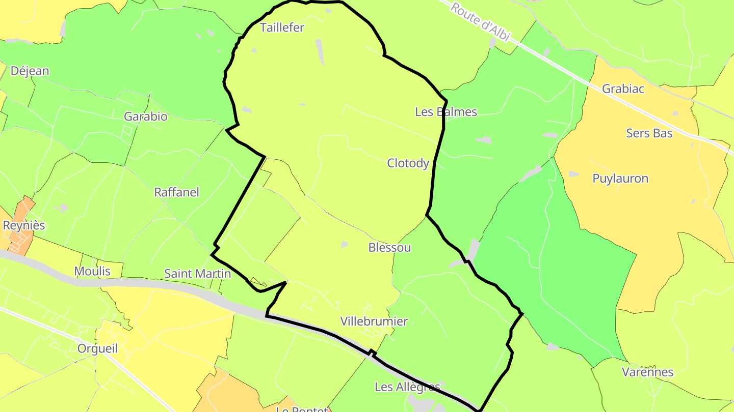 Carte des prix de l'immobilier Villebrumier