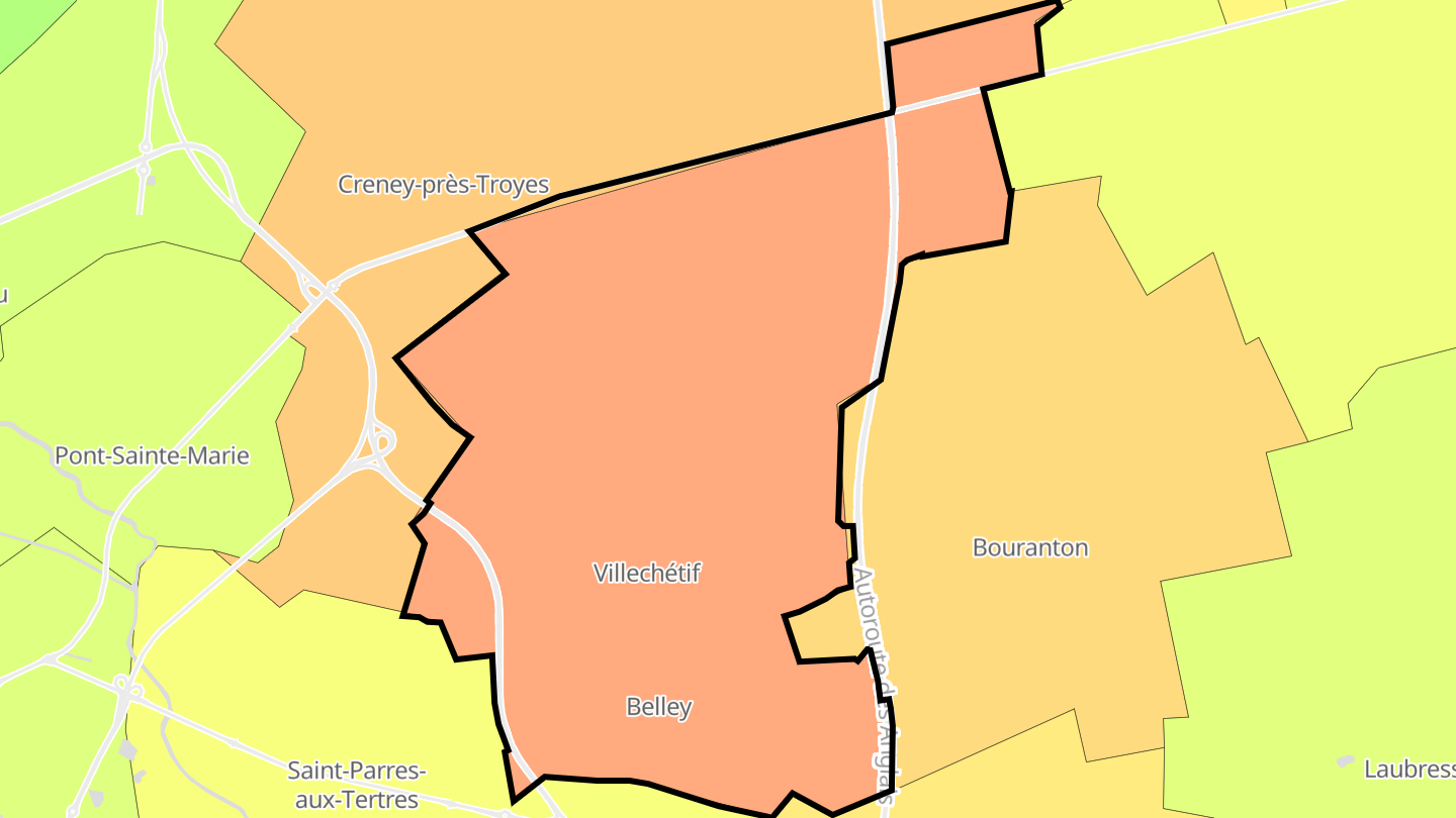 Carte des prix de l'immobilier Villechétif