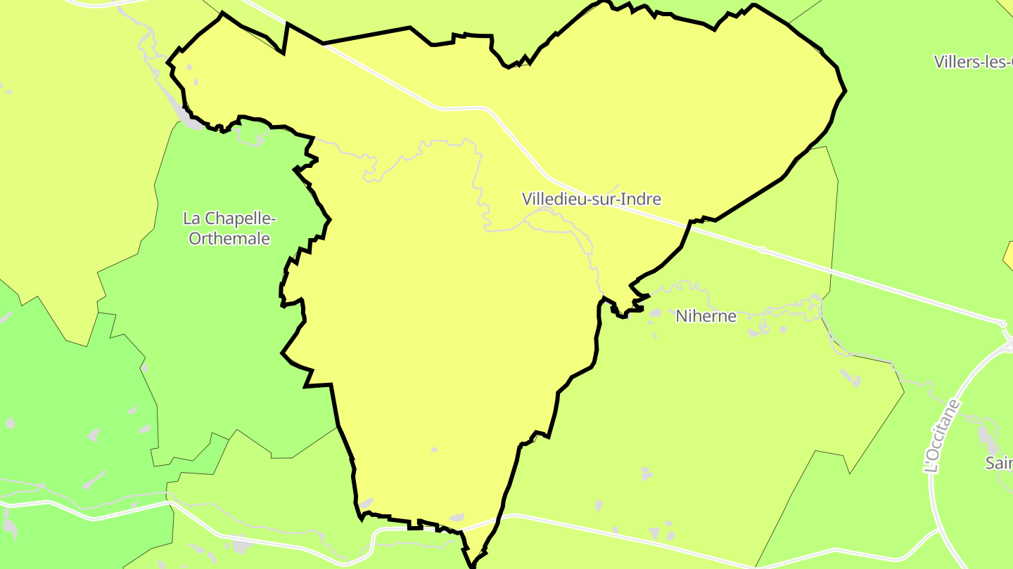 Carte des prix de l'immobilier Villedieu-sur-Indre